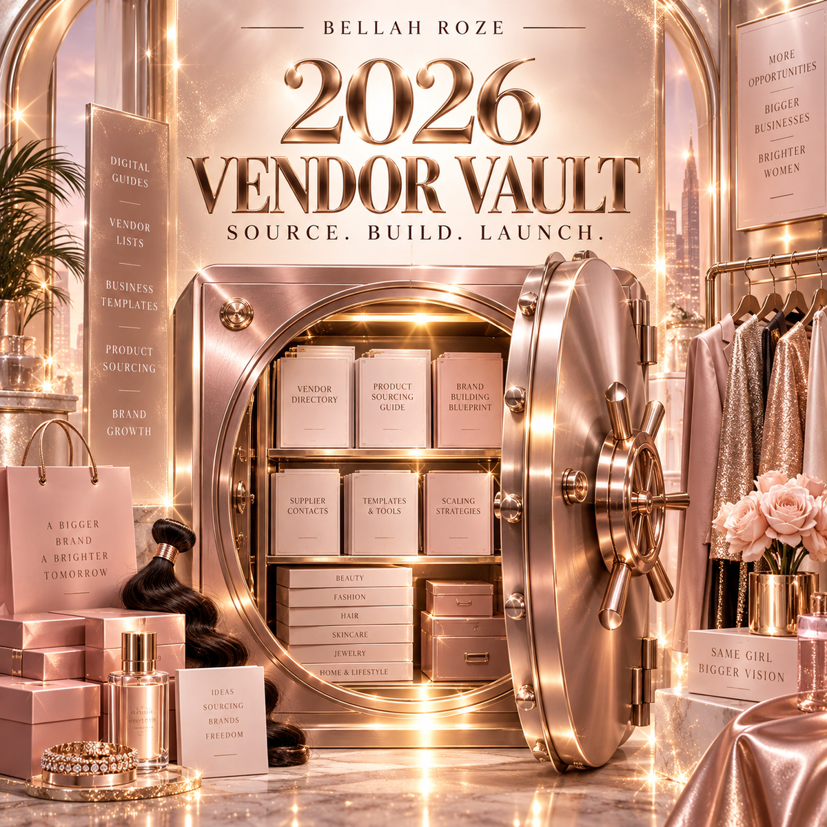 The Complete Vendor Vault + Business GPS — Bellah Roze rose-gold digital guide cover