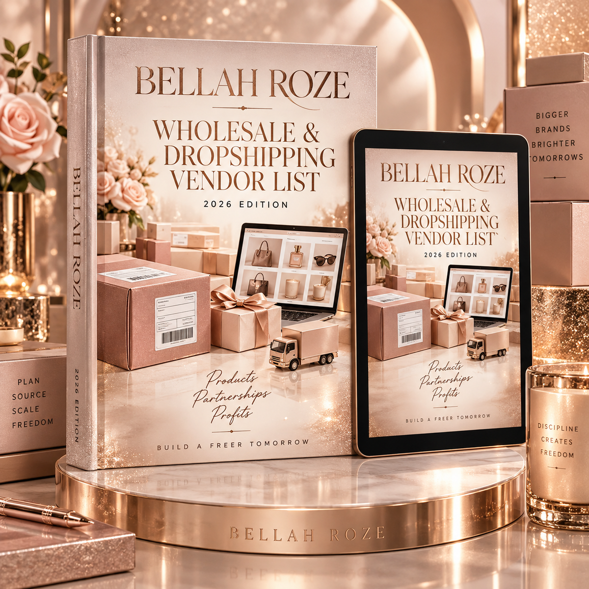 General Wholesale & Dropshipping Vendor List — Bellah Roze luxury rose-gold digital guide mockup