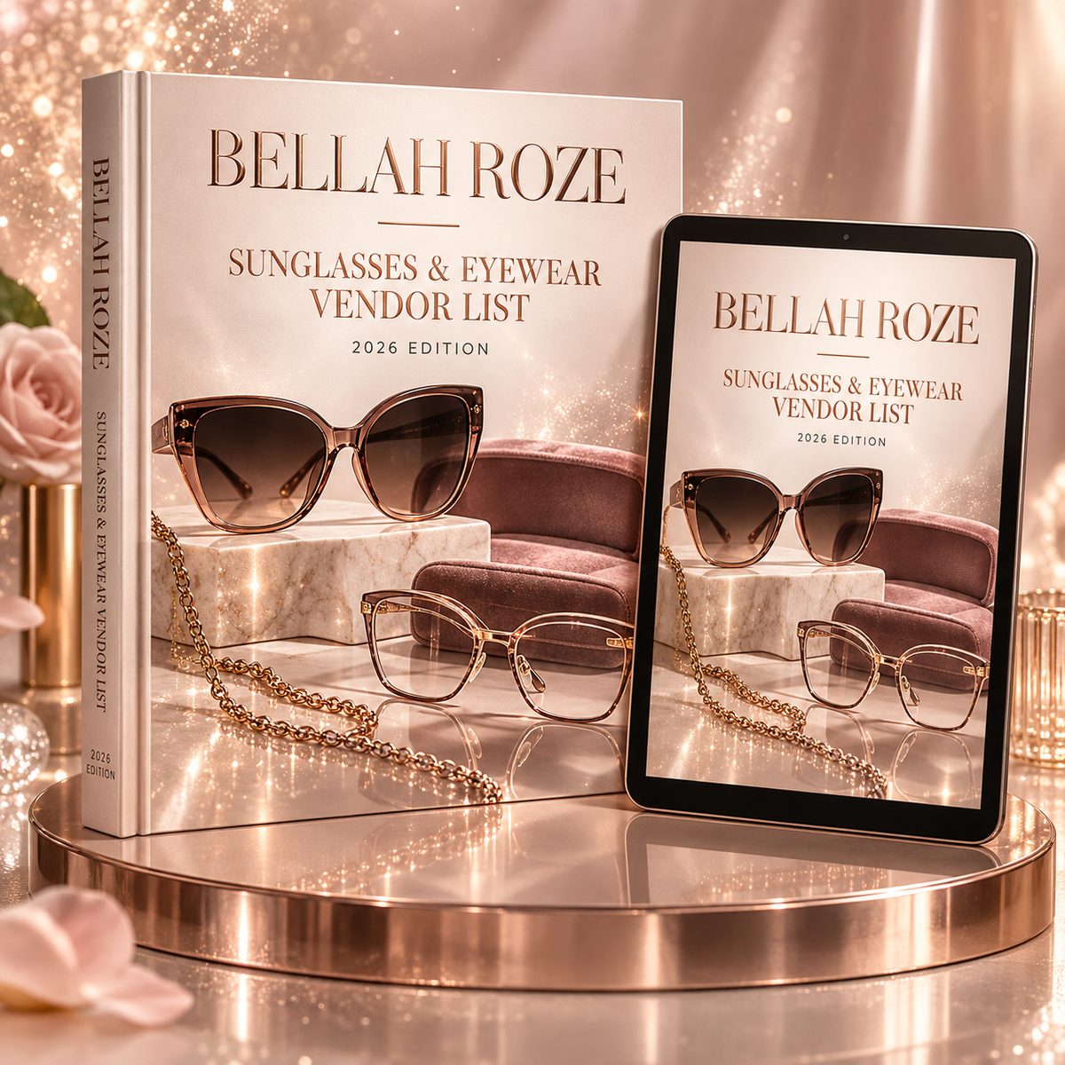 Sunglasses & Eyewear Vendor List — Bellah Roze luxury rose-gold digital guide mockup