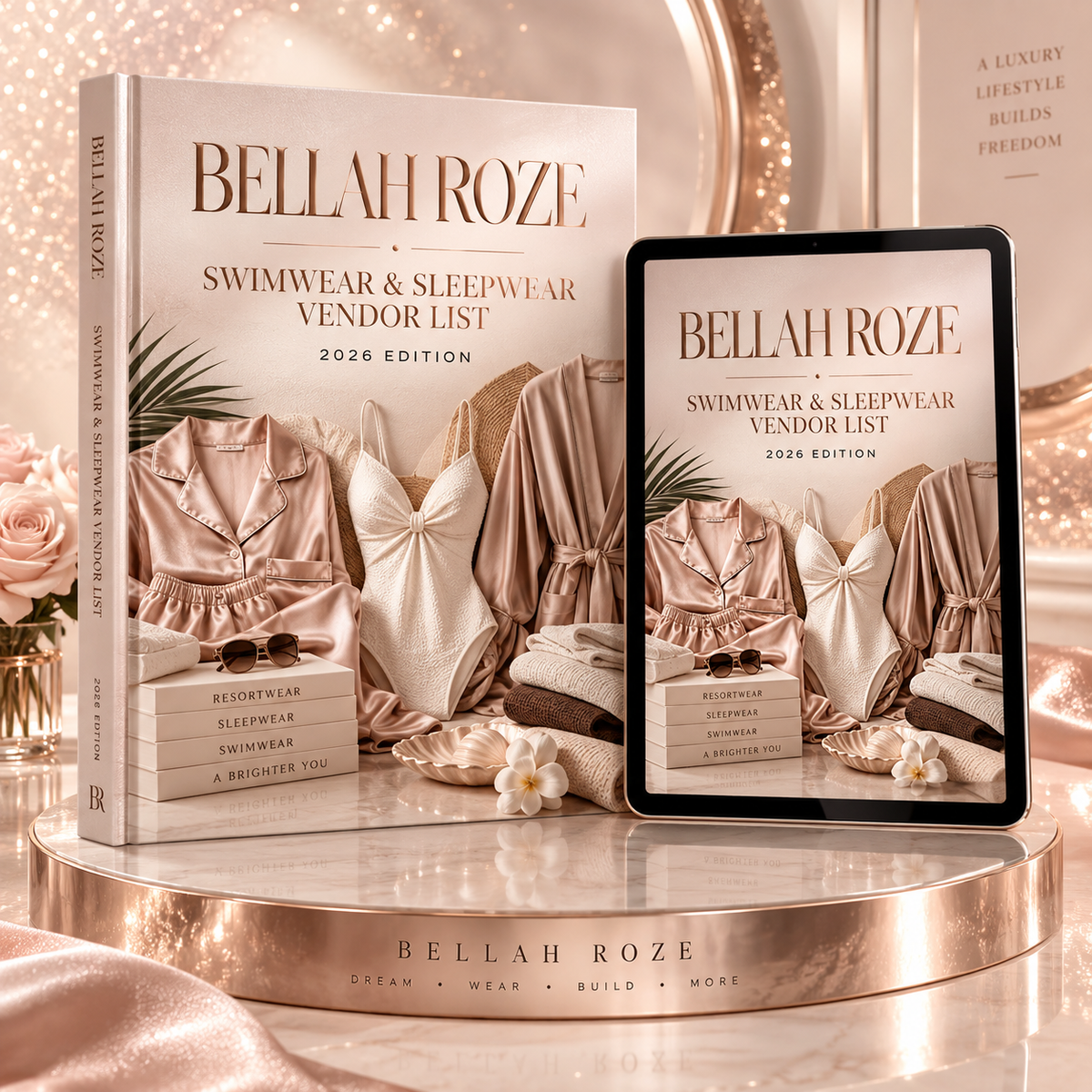 Swimwear & Sleepwear Vendor List — Bellah Roze luxury rose-gold digital guide mockup