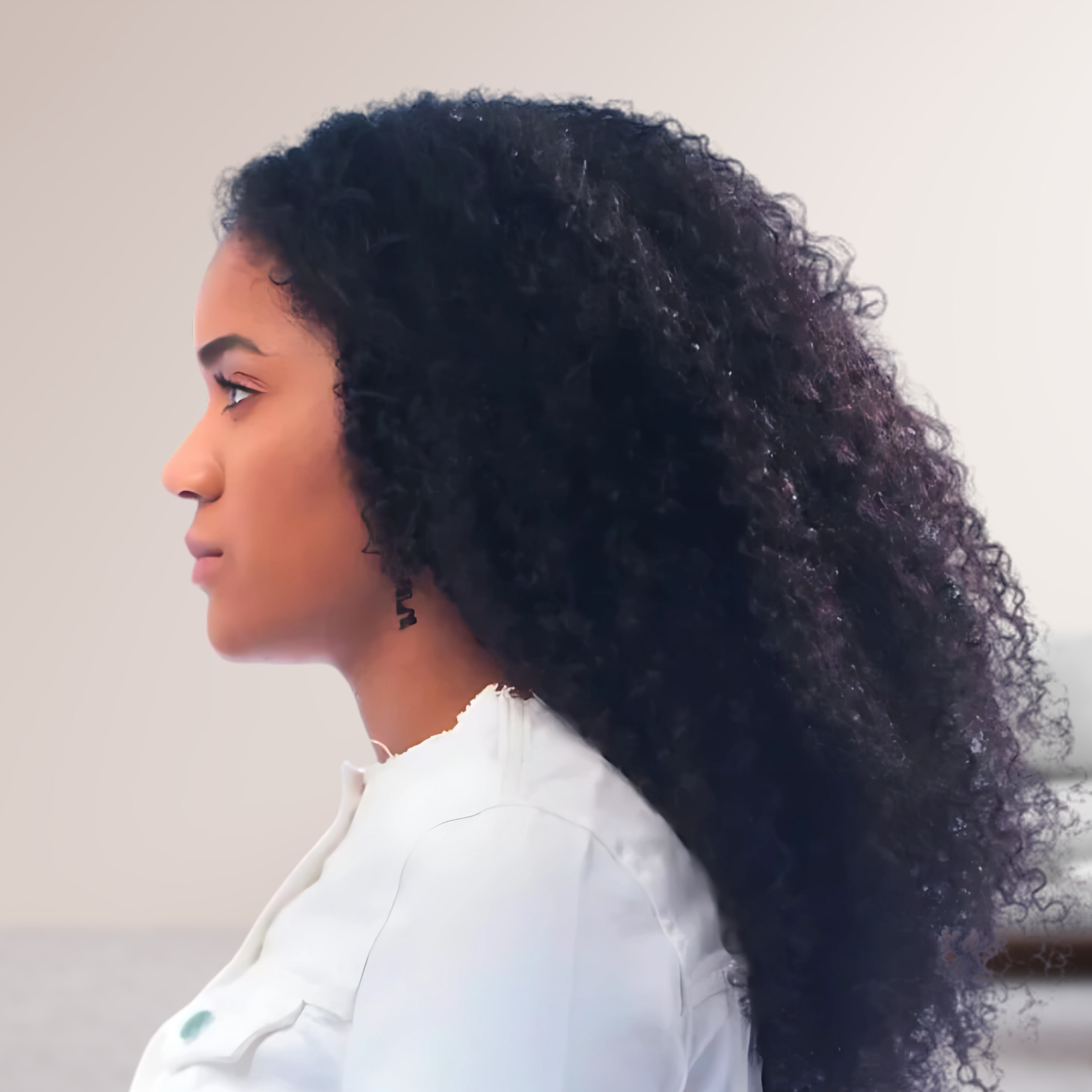 african american woman with long curly hair