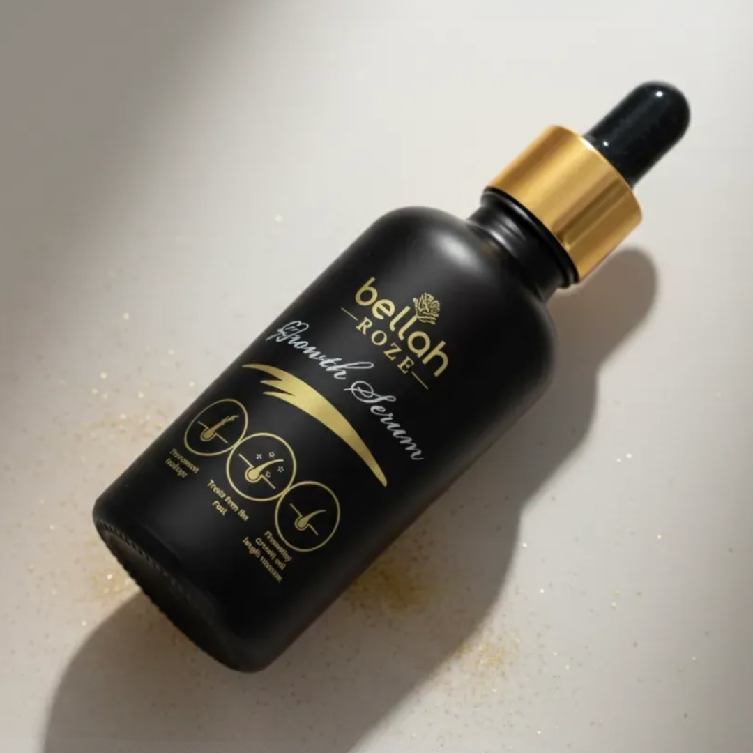 Black serum bottle with dropper on a light background