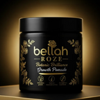 Jar of bellah ROZE Botanic Brilliance Growth Pomade on a dark background